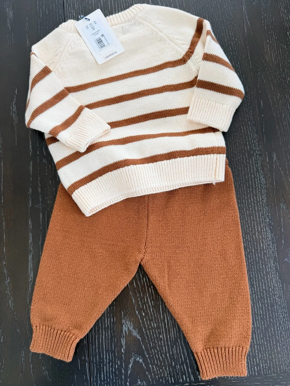 Adventurewear Cream & Brown Striped Turkey Knit Kids Matching Set 3M